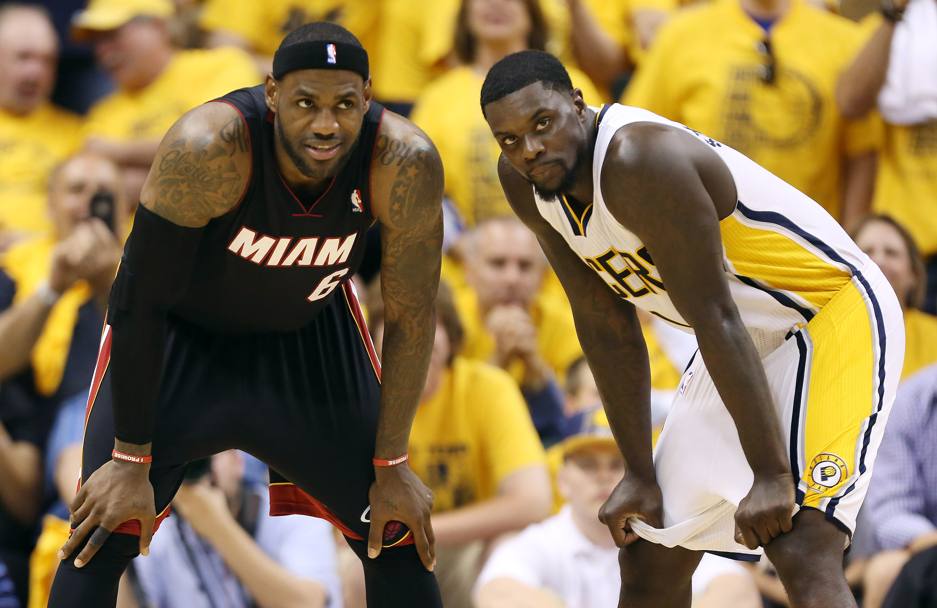 Finali NBA Eastern Conference game 5. Indiana Pacers vs Miami Heat 93-90. LeBron James e Lance Stephenson (Reuters)